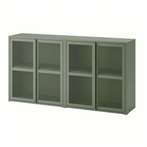 Meshblend, Cabinet with doors, grey-green mesh, 160x30x83 cm