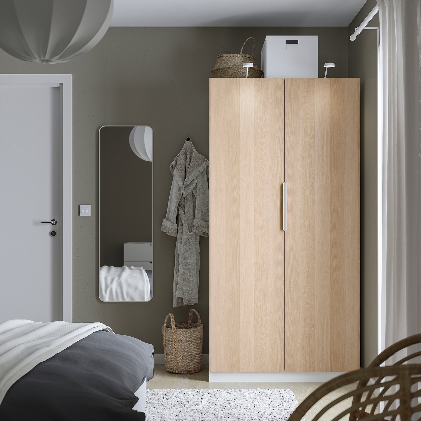 Oaklight, Wardrobe, white/white stained oak effect, 100x60x201 cm - Image 2